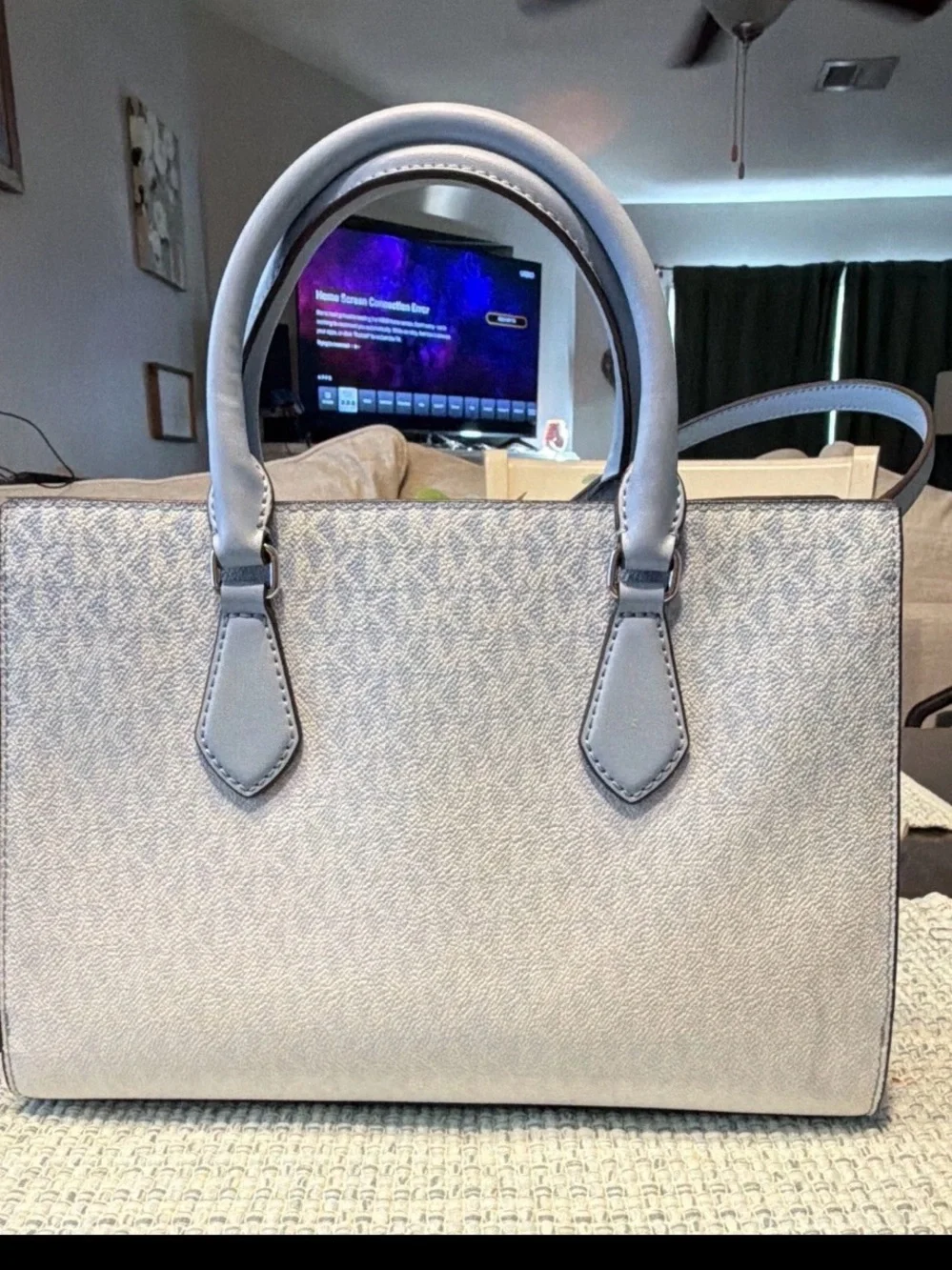 Michael Kors Pale Gray Signature Satchel with MK Charm